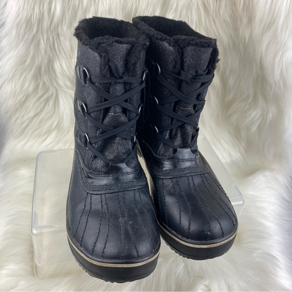 SOREL GLITTER LACEUP WINTER BOOTS COLOR BLACK SIZE 10 WOMAN - Picture 1 of 11